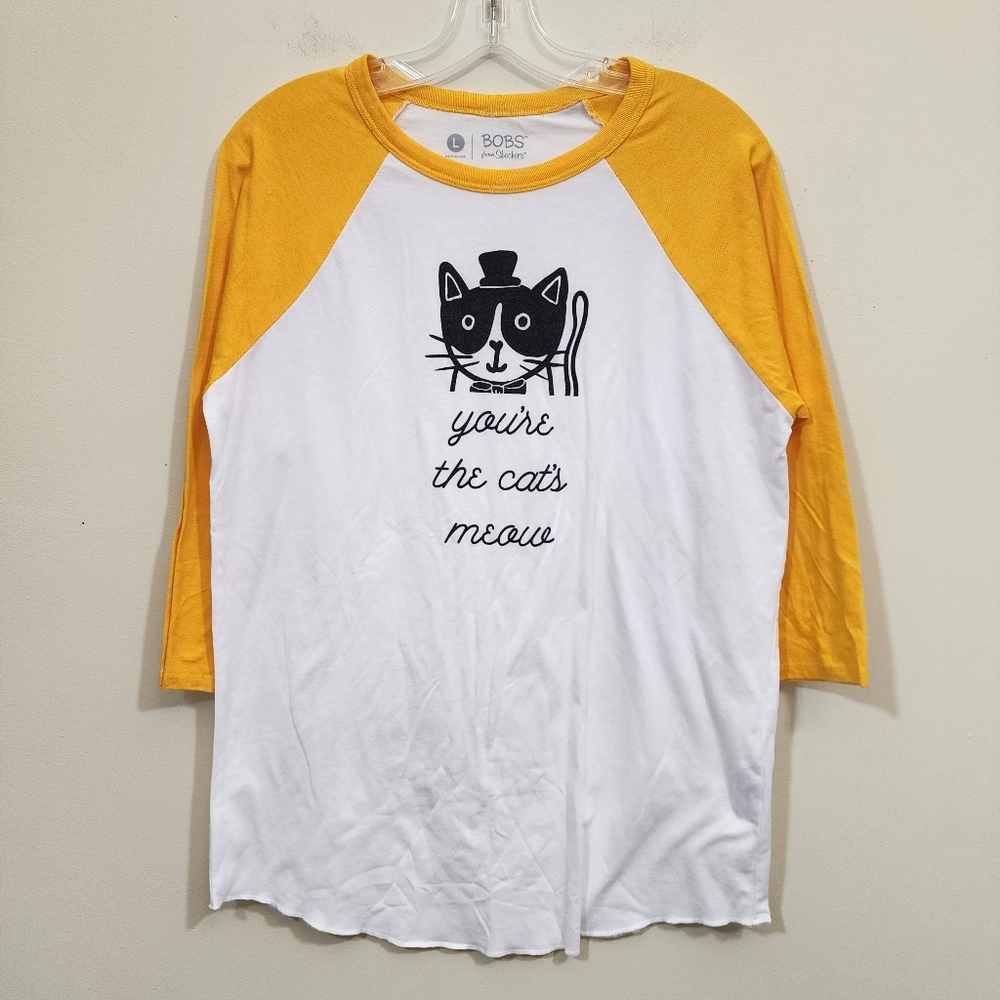 Bob's sketchers You're the cats meow graphic raglan t-shirt woman's size large